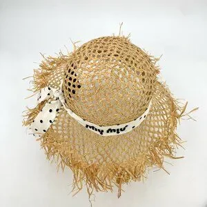 H17887 MiuMiu yellow logo letter polka dot woven straw hat Hat circumference 56c Miu Miu | Accessories | H7887 Miumiu Yellow Logo Letter  main image 4